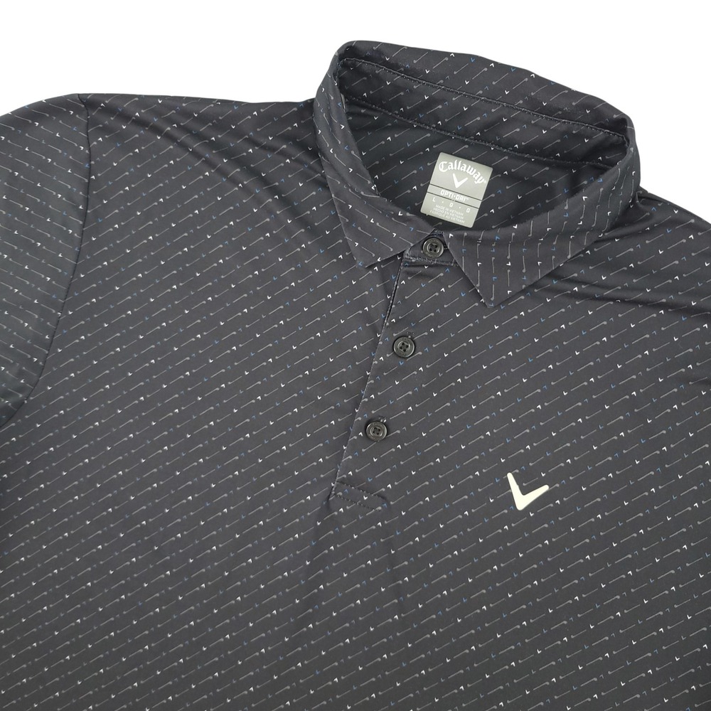 Callaway Opti-Dri Polo Shirt Mens L Gray Golf Club Print Performance Top